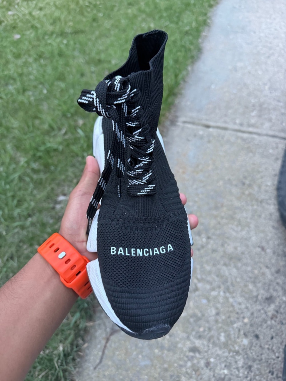 Balenciaga Black and White Knit High-Top Trainer